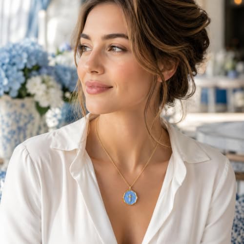 Enamel Cross Necklace for Women 18K Gold Plated Christian Pendant - color: Blue