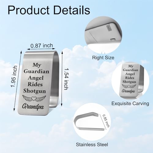 XQLZY My Guardian Angel Rides Shotgun Grandpa Engraved Stainless Steel Car Visor Clip, Travels Visors Car Accessories, Funny Angel Car Visors Clip Gifts for Grandpa Dad Brother Men, God Prayer Gifts - color: Sliver026