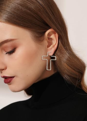 Cross Hoop Earrings Big Circle Hoop Earrings for Women Christian Jewelry - color: C-S