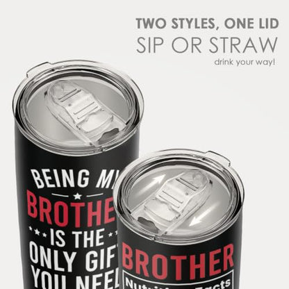 SANDJEST Brother Tumbler 20oz, Funny Stainless Steel Travel Cup with Lid, Being Brother Is the Only Gift You Need Insulated Coffee Mug, Gifts for Men Boys Friends on Birthday Christmas - color: Brother