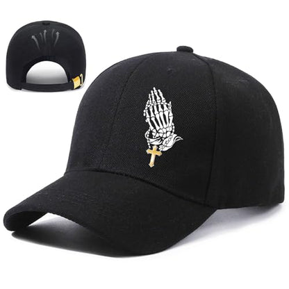 Baseball Cap for Men Cotton Black Baseball Hat for Mens Snapback Hats Trucker Dad Hat Snap Back Flat Bill Men's Caps - color: Put the Palms Together