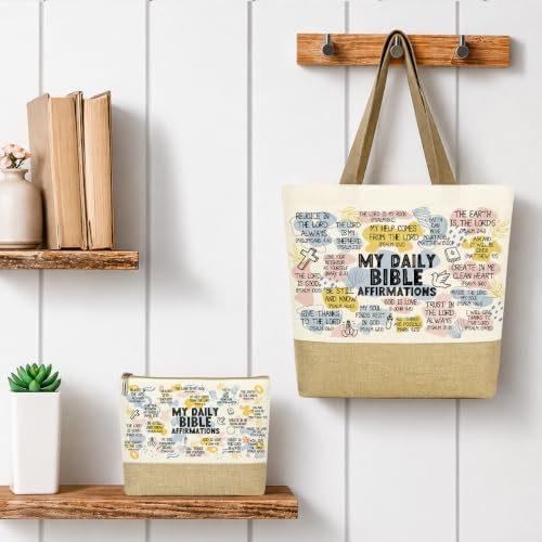 jeilink Inspirational Religious Gifts Boss Mom Birthday Christmas Tote Bag Canvas Reusable Grocery Beach Tote Black Pink - color: Bible Affirmations 1742
