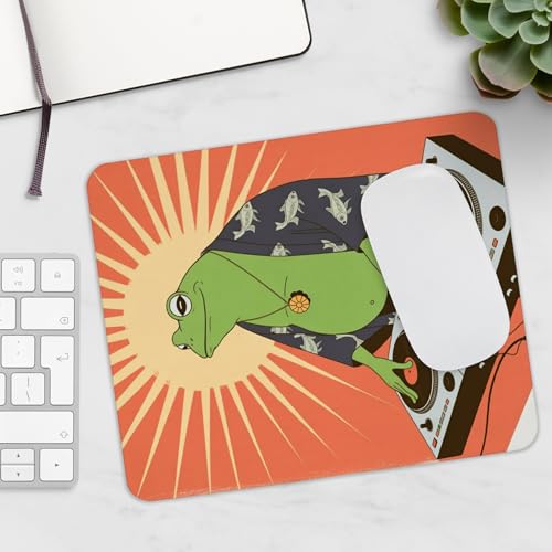 Mousepad Funny Frog DJ Turntable Music Design Cool Amphibian Character with Headphones Groovy Beats Unique Desk Accessory Colorful Party Style Computer Mouse pad Novelty Gaming Mouse Mat Office - color: Frog DJ