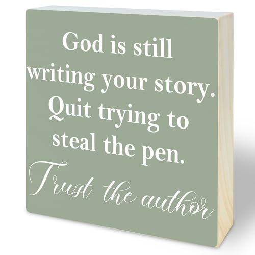 God Is Still Writing Your Story - Rustic Wooden Block Sign - 5'' Bible Verse Wooden Plaque - Christian Decor, Religious Gift for Women Men - Farmhouse Home Office Tabletop Shelf Decor -A02 - color: Bible-2