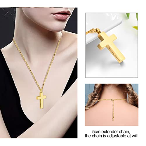 Cremation Cross Necklace for Ashes Stainless Steel Cross Urn Necklace Ashes Holder Memorial Jewelry-In Loving Memory - color: Gold, style: Non-customize
