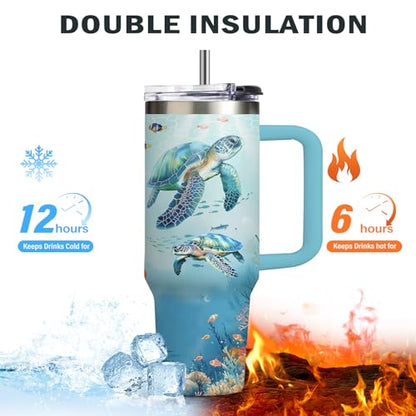 Christian Gifts for Women 40oz Tumbler - Insulated Travel Mug with Handle (Sea Turtle, 30 Ounces) - color: Sea Turtle
