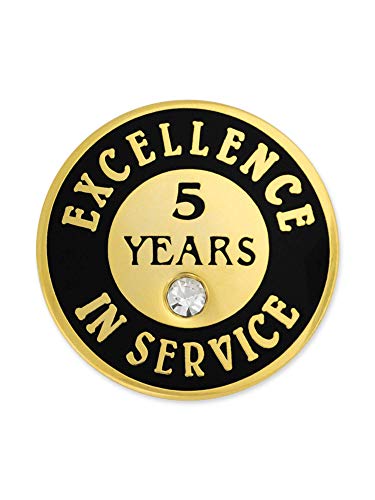 PinMart Gold Color Plated Excellence in Service Year Award Lapel Pin – Metal Enamel Workplace Reward Pin w/Rhinestone – 1-60 Years Pins for Long Standing Employees - color: 5 Years Gold Plated, size: 50 Pack