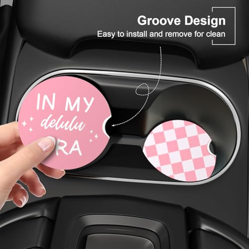 Ceramic Car Coasters – Absorbent Car Cup Holder Coaster Set for Women, Cute Aesthetic Car Accessories for Girls, 2 Pack (Deep Rose) - color: Deep Rose