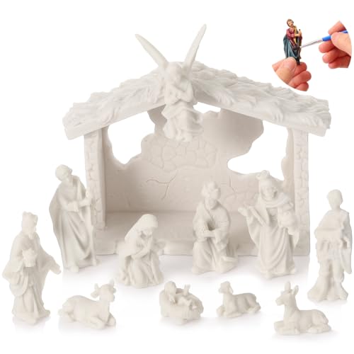 Zubebe 12 Pcs DIY Christmas Ready to Paint Nativity Set, Manger Scene - style: Manger Scene