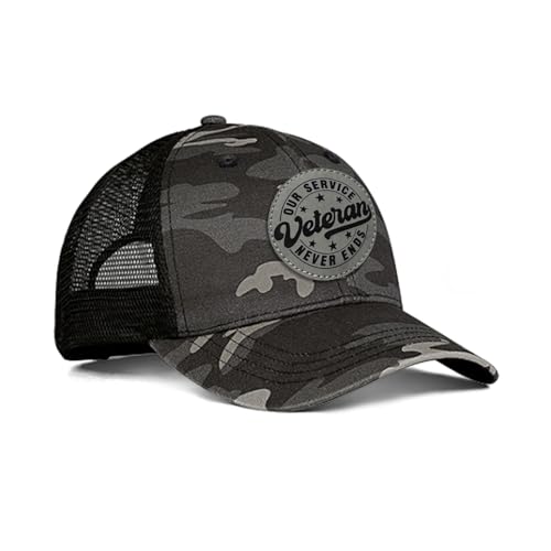 Hat for Men Women, Baseball Cap Gifts for Men Women, Adjustable Cotton Leather Patch Trucker Baseball Cap - color: Veteran-round