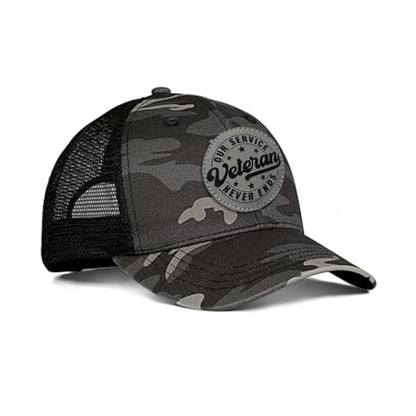 Hat for Men Women, Baseball Cap Gifts for Men Women, Adjustable Cotton Leather Patch Trucker Baseball Cap - color: Veteran-round
