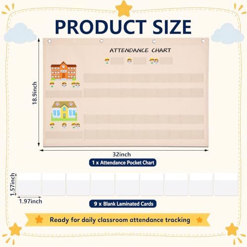 Spiareal Attendance Pocket Chart for Classroom Management Helping Hands Pocket Chart with Count Heads 40 Pockets for Preschool Sunday School Kindergarten Homeschool Daycare Teacher