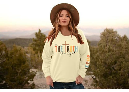 Christian Sweatshirt Women Bible Verse Pullover Religious Faithful Shirt - color: Apricot, size: XX-Large