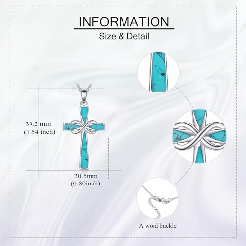 Infinity Cross Necklace S925 Sterling Silver Turquoise/Wooden/Opal/Abalone Cross Pendant Necklaces Christian Jewelry Gifts For Women - style: Green Turquoise