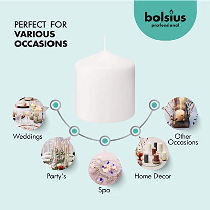 BOLSIUS 6 White Pillar Candles Bulk - 3x3 Inches Candle Set - 25+ Hours Clean Burning - No Palm Oil - 0% Animal Fat - Premium European Quality - Unscented Dripless Dinner Pillars - size: 3x3 Inches, style: 6 Count