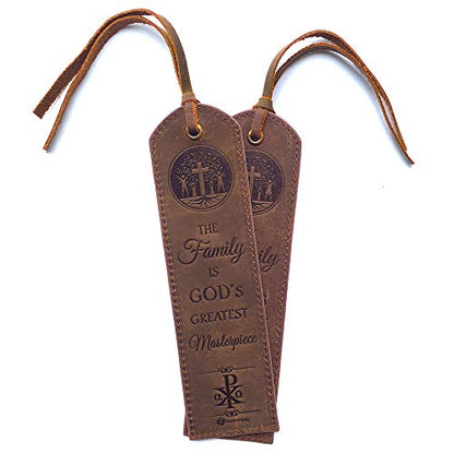 Leather Bible Bookmarks - 2 Leather Christian Bookmarks with Inspirational Verse | The Family is God’s Greatest Masterpiece | Perfect Religious Book Marker Gifts for Men, Women, Readers, Family - style: Family Tree