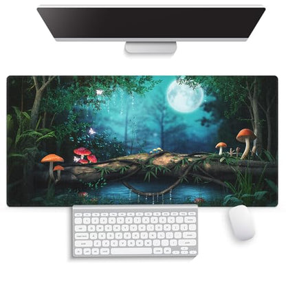 Magical Forest Nature Large Mouse Pad, Fantasy Mushroom Fairy Tale Desk Mat - color: Fantasy Forest