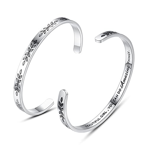 TONY & SANDY Cuff Bracelets for Women Teen Girls Best Friend Sister Mom Daughter Granddaughter Easter Birthday Mother's Day Christmas Stocking Stuffers for Teen Girls Women Jewelry - style: 1 - Beautiful girl you can do amazing things