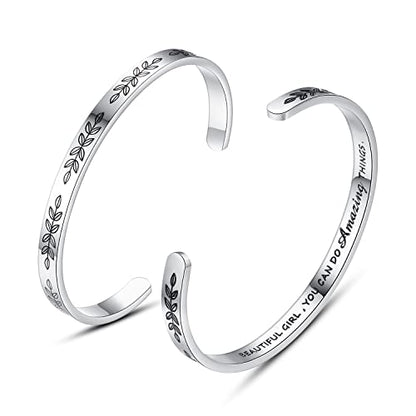 TONY & SANDY Cuff Bracelets for Women Teen Girls Best Friend Sister Mom Daughter Granddaughter Easter Birthday Mother's Day Christmas Stocking Stuffers for Teen Girls Women Jewelry - style: 1 - Beautiful girl you can do amazing things