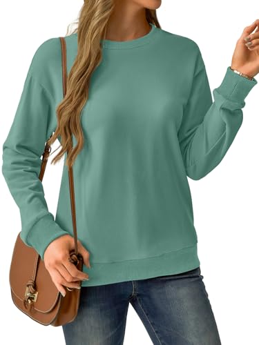 GKBK Womens Sweatshirts Cotton Crew Neck Lightweight Pullover Pocket Tops - color: A- Green, size: Medium