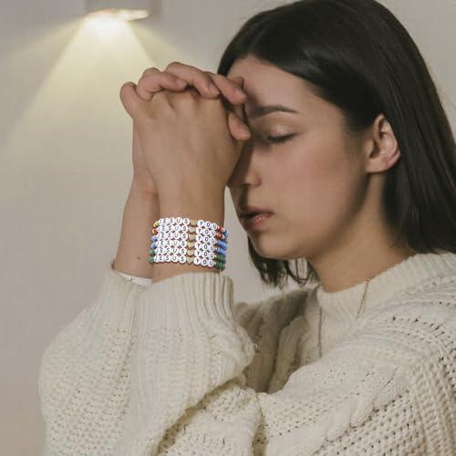 24Pcs Jesus Loves You Bracelets Bulk Handmade Clay Beads Bible Verse Bracelets Christian Friendship Jewelry Christmas Easter Gifts for Women Teen - color: Jesus 24-1