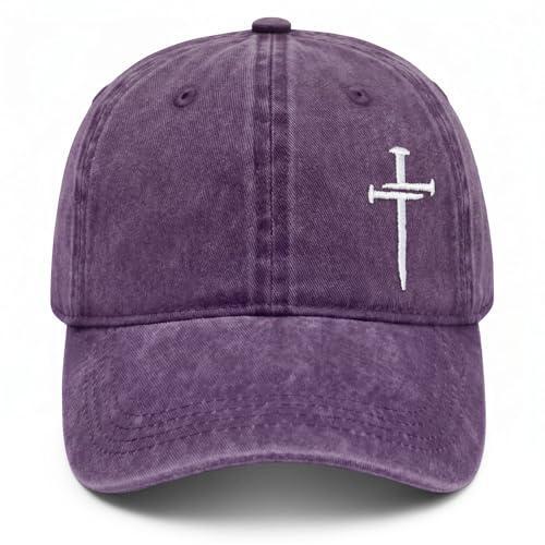 Christian Gifts for Men Women, Religious Cross Logo Embroidered Low Profile Unisex Dad Hat - color: Purple Left