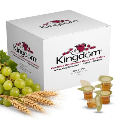 Kingdom Prefilled Communion Cup with Wafers(500ct-white juice) Sealed in a Single-Serving Container with Upto 1-Year Shelf Life,Perfect for Holy Eucharist Celebration in Hospitals,Summer Camps, & More - size: 500 Count (White Juice)