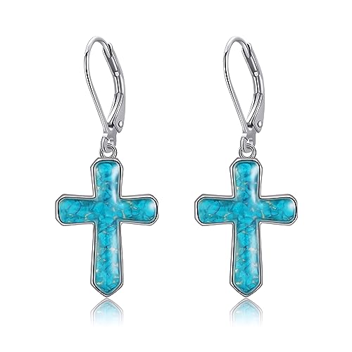 Cross Earrings 925 Sterling Silver Dangle Earring Gifts for Women - style: Turquoise Cross