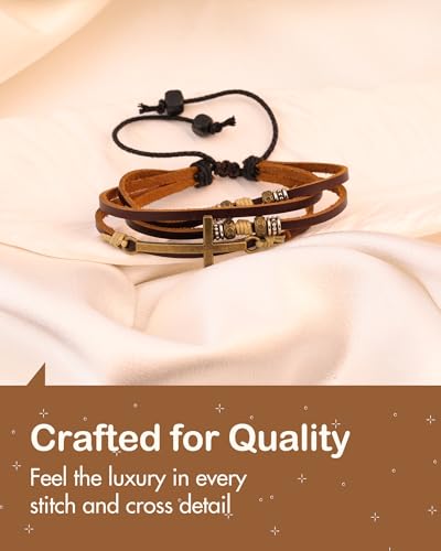 Feraco Religious Cross Wrap Bracelets Women Leather Christian Jewelry For Confirmation Gifts, Adjustable