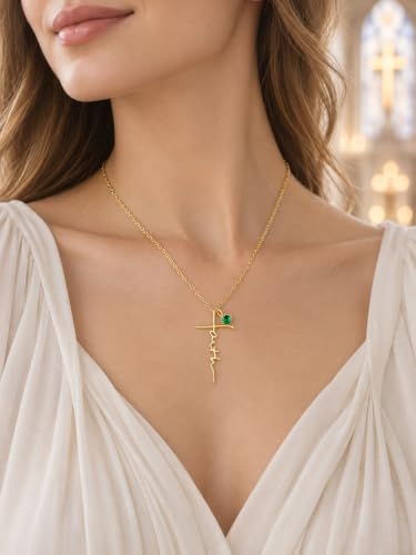 Faith Necklace White/Rose/Gold Birthday Gifts for Wife Her - color: 14K Gold-05-May