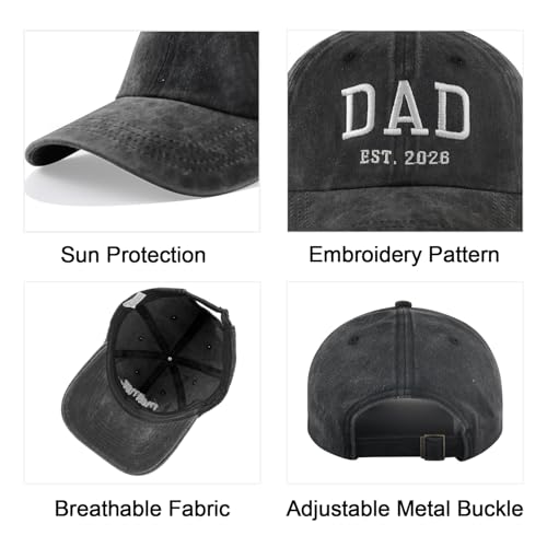 2PCS Dad and Mom EST 2026 Hats for Men Women, New Parents Gifts Cap - color: D-black