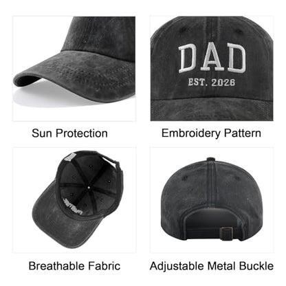 2PCS Dad and Mom EST 2026 Hats for Men Women, New Parents Gifts Cap - color: D-black