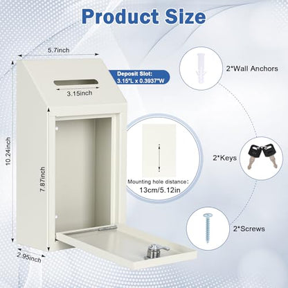 KYODOLED Metal Cash Box for Farm Stand, Money Drop Box with Lock & Slot - color: White, size: 10.24 x 5.7 x 2.95 Inch
