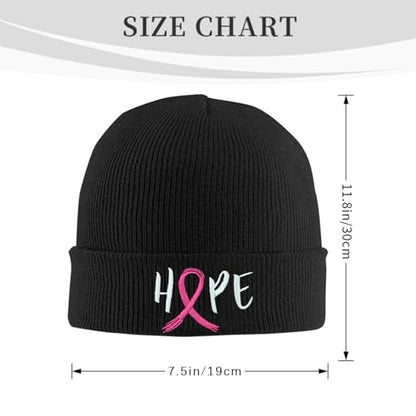 Black Beanie Hat for Men Women Embroidered Knit Winter Beanies Cap - color: Breast Cancer