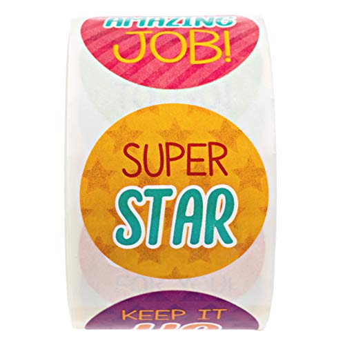 Bright Teacher Message Stickers / 500 Inspirational Labels / 8 Motivational Classroom Homework Lesson Designs / 1.5" Small Reward Sticker/Made in The USA - color: Bright Teacher Message