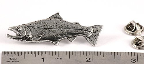 Steelhead Male Fish Pin, 2”, Sea Run Rainbow Trout, Buck, Lapel Pin, Hat, Pins, Brooch, Brooches, Jewelry, Gift, 100% Handmade in the USA - color: F032, Pewter, Steelhead Male Fish Pin