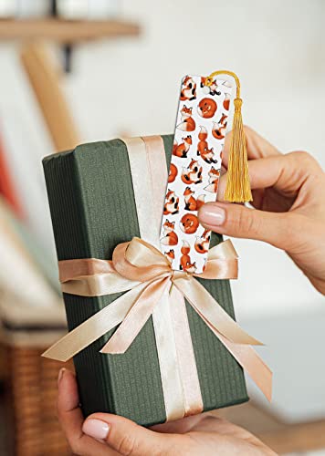WIRESTER Set of 2 Metal Bookmarks with Light Gold Tassel for Students, Reader, Teachers, Book Lovers - Red Fox Funny Playful Postures, Chicken Pattern - color: Red Fox Funny Playful Postures, Chicken Pattern