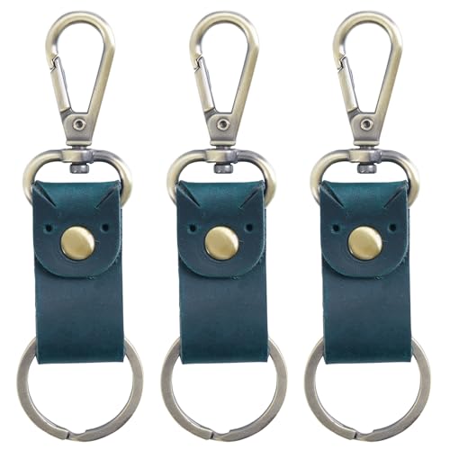 Jack&Chris Genuine Leather Keychain, Small Keychain for Man and Women, Key Holder Mens Belt Key Chain Ring, Red Brown - color: 3pack-blue