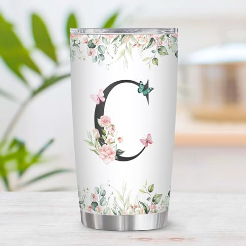 Personalized Initial C Tumbler 20oz, Monogrammed Gift for Women Birthday Mothers Day Religious Gift, Personalized Christian Gift for Women Initial Coffee Mug - style: Initial C cup