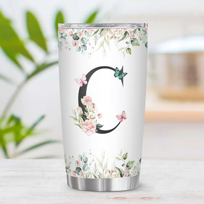 Personalized Initial C Tumbler 20oz, Monogrammed Gift for Women Birthday Mothers Day Religious Gift, Personalized Christian Gift for Women Initial Coffee Mug - style: Initial C cup