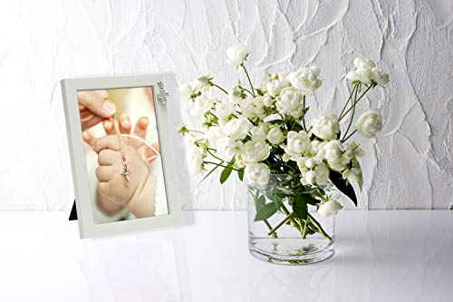 MIMOSA MOMENTS Religious White Picture Frame with Cross Charm (White-Cross, 4x6)