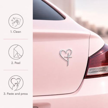Jesus Love Heart Cross Car Emblem Sticker, 3D Metal Christian Car Decal, Faith Religious Auto Badge for Cars SUV Trucks (Silver) - color: Silver