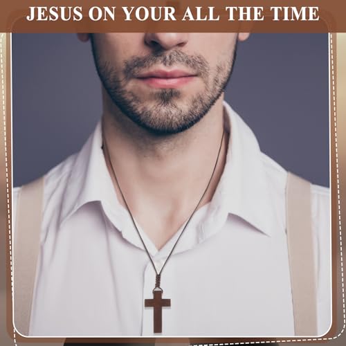 Ecation Wood Cross Necklace Bulk for Men Women Christian Gift Bible Verse Party Favor Cross Pendant Crucifix