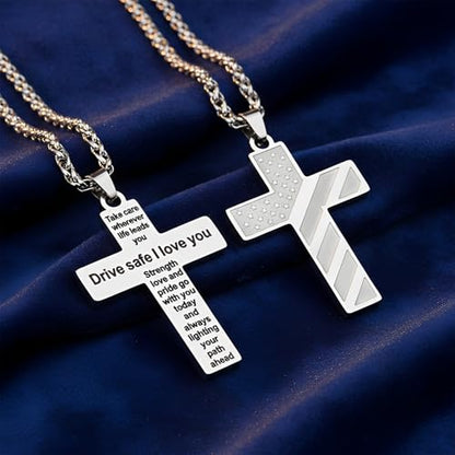 Gifts for Men, Cross Pendant for Car Rearview Mirror Hanging, Silver
