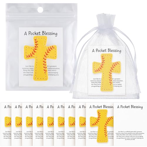 Hollowfly 12 Set Softball a Pocket Blessing with Gift Cards and Organza Bags Cross Pockets Blessing Softball Encouragement Gifts Christian Keepsake for Athletes Players Sports Lovers Team - style: Softball Cross