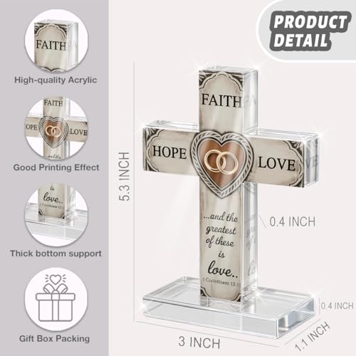 PVOPVO Faith Hope and Love Marriage Religious Cross Decor Wedding Marriage Engagement Anniversary Couples Christian Gifts for Women Men Him Her Newlyweds Bible Verse Crosses Desk Decor - color: FAITH