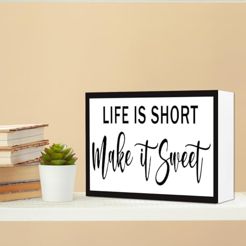 Life is Short Make it Sweet Inspirational Wood Box Sign,Motivational Quote Wooden Block Sign Desk Decor for Home Office Bedroom Shelf Tabletop Decor - style: Life is Short Make it Sweet