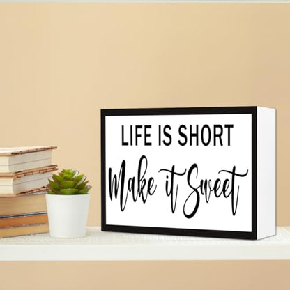 Life is Short Make it Sweet Inspirational Wood Box Sign,Motivational Quote Wooden Block Sign Desk Decor for Home Office Bedroom Shelf Tabletop Decor - style: Life is Short Make it Sweet