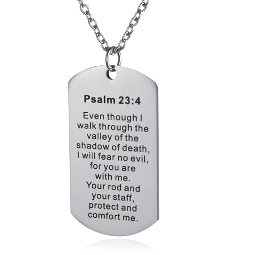 Christian Scripture Religious Dog Tag Necklace,Catholic Bible Verse Baptism Confirmation Sacrament Gifts - style: Psalm 23:4