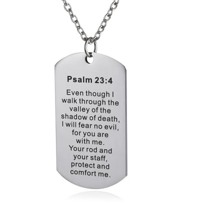 Christian Scripture Religious Dog Tag Necklace,Catholic Bible Verse Baptism Confirmation Sacrament Gifts - style: Psalm 23:4